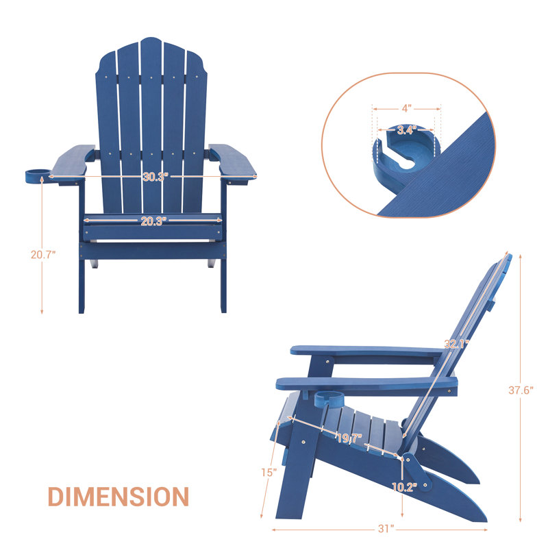 Chaise Adirondack pliante en résine en plastique Adirondack, Bleu marine