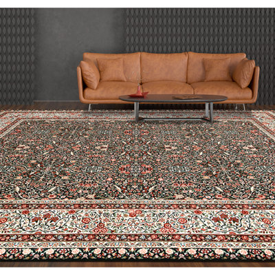 Tapis vert et ivoire noué à la main de haute qualité
