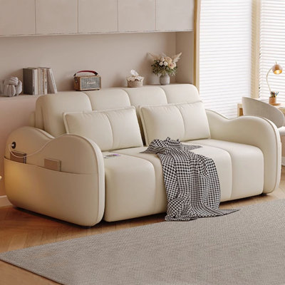 Creamy white Faux leather Modular Sofa bed cushion couch With Storage