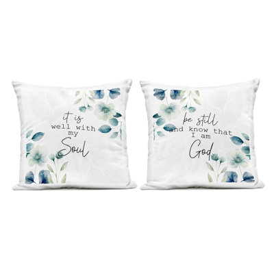 Spiritual Proverbs with Flowers 2 Piece Outdoor Printed Pillow Set, design by Kim Allen