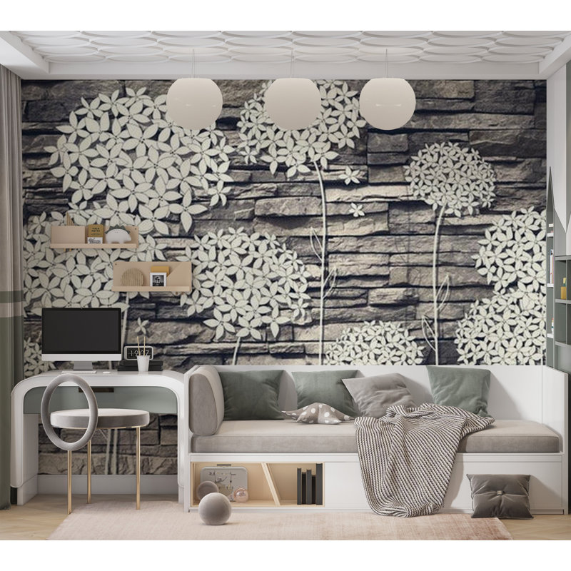 Murale fleurs de pierres, L 27 po x l 39 po