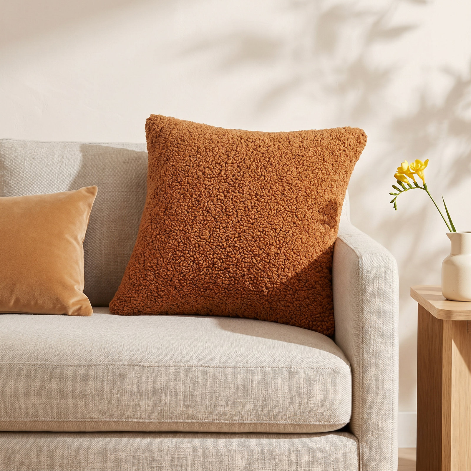 Teddy Throw Pillow, Caramel, 18"H x 18"W