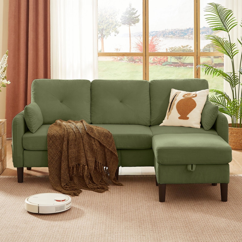 Elmaleh Upholstered Sectional Reversible, Green Polyester Blend
