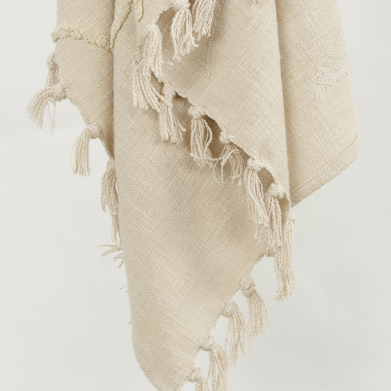 Natural Handwoven Cotton Throw Blanket with Tassels