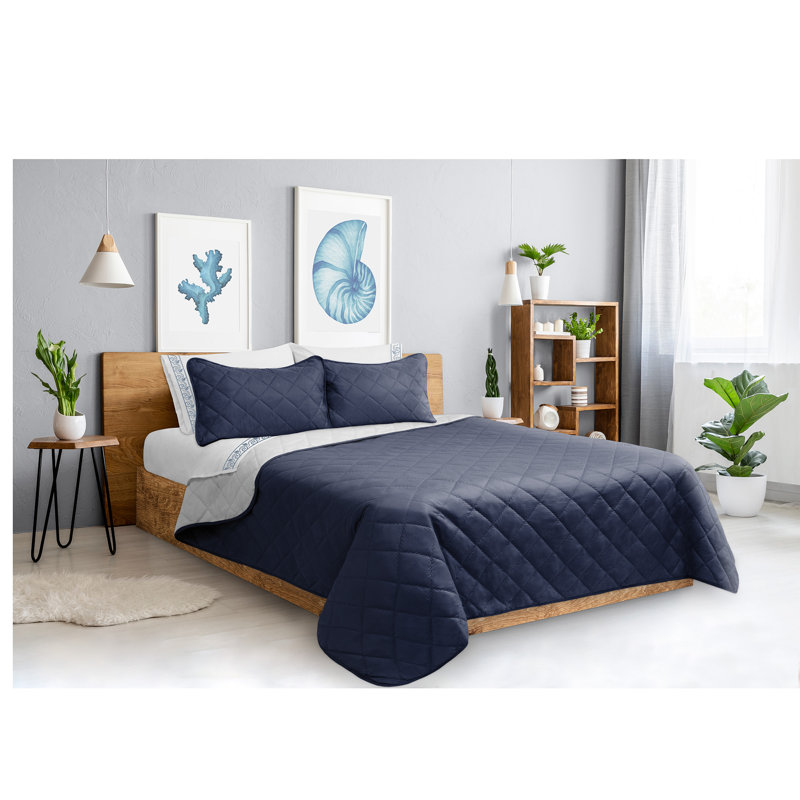 Ensemble de courtepointe réversible, Courtepointe simple et 1 taie décorative, Bleu