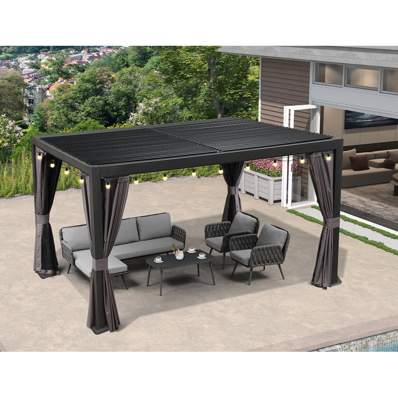 13 pi. L 10 pi. Pergola en aluminium avec auvent et guirlandes lumineuses de 48 pi