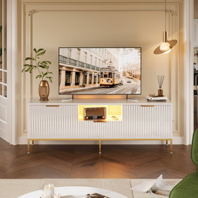 Fluted TV Stand, Glossy Media Console with Wave Pattern Buffet Cabinet