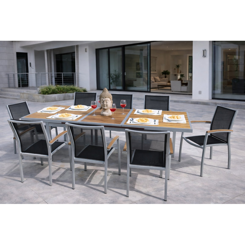 Ensemble repas d'extérieur en aluminium gris clair 9 pièces Tierney