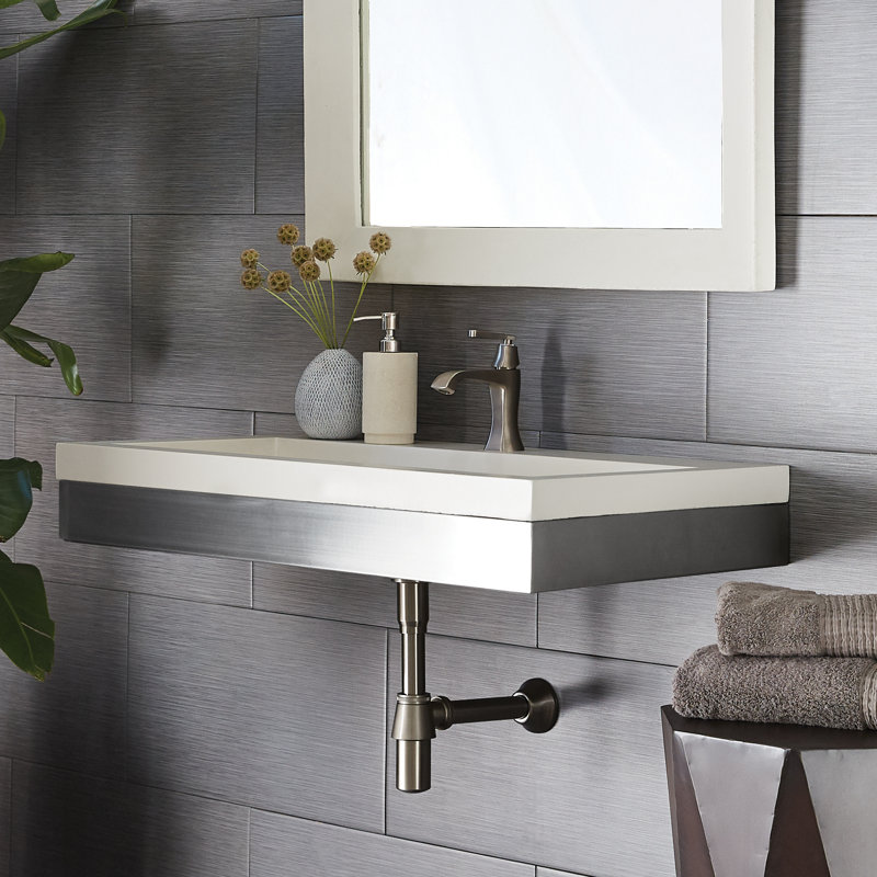 Ensemble de meuble-lavabo de salle de bain simple fixé au mur 36 po Zaca, Aucun trou de robinet, Perle