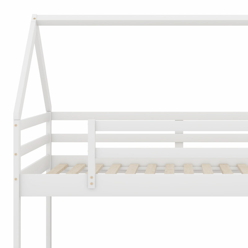 Low Bunk Bed,House Bed With Ladder, White