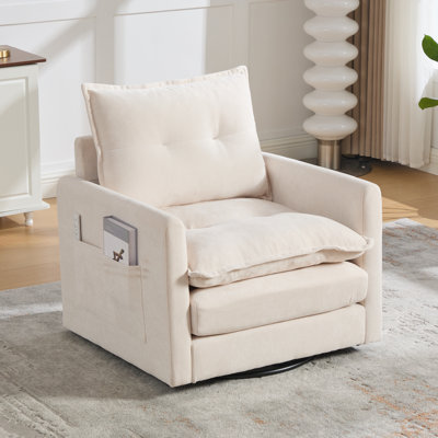 Fauteuil demi-tonneau pivotant - Fauteuil moderne Mid-Century, épais | Chenille | 1 pièce | Fauteuil demi-tonneau pivotant | Beige | Pivote sur 360 °