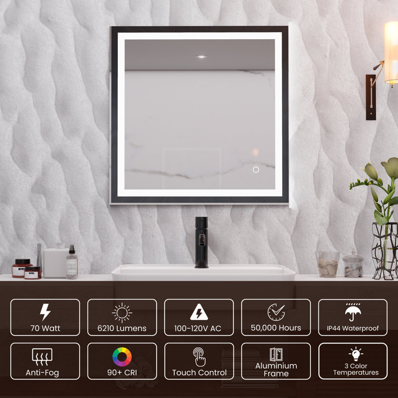 Miroir de salle de bain à DEL avec éclairage de température et anti-buée, Argent