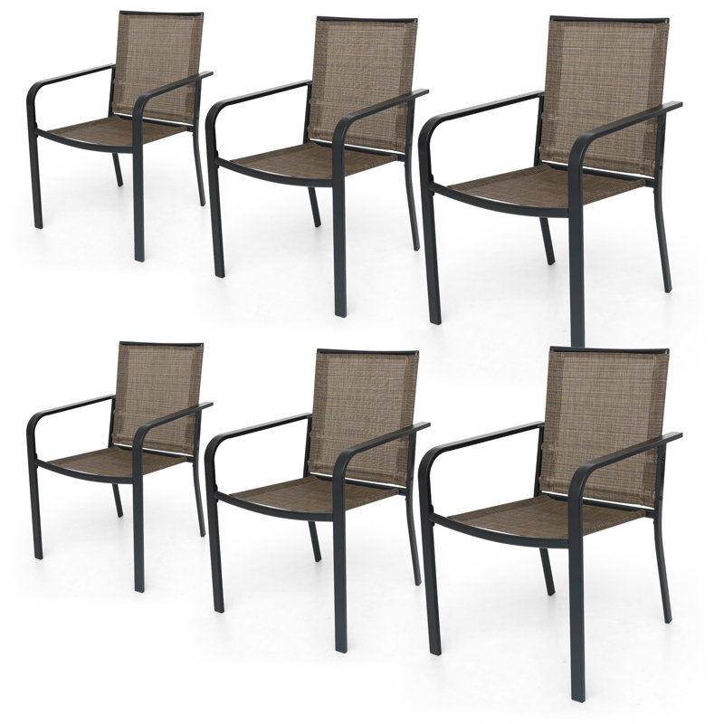 Chaise de salle à manger d'extérieur empilable (ensemble de 6), Brun / Noir