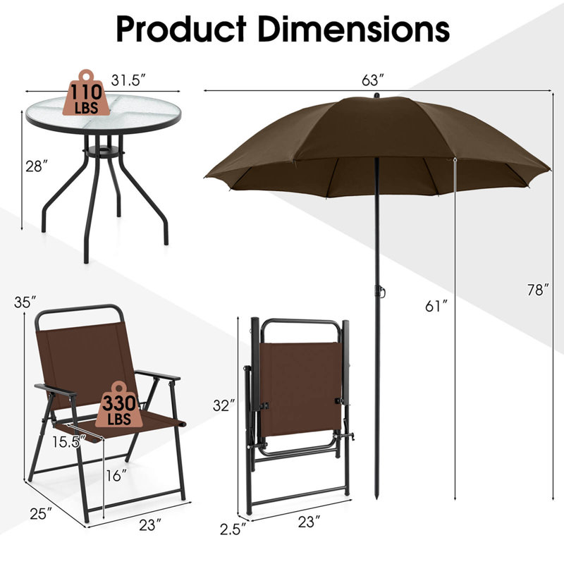 Ensemble repas 6 pièces avec parasol inclinable Patiojoy