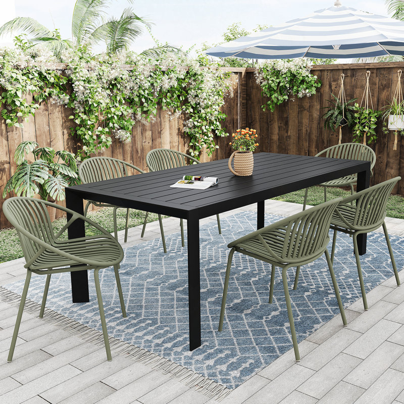 Ensemble repas d'extérieur 7 pièces avec chaises empilables