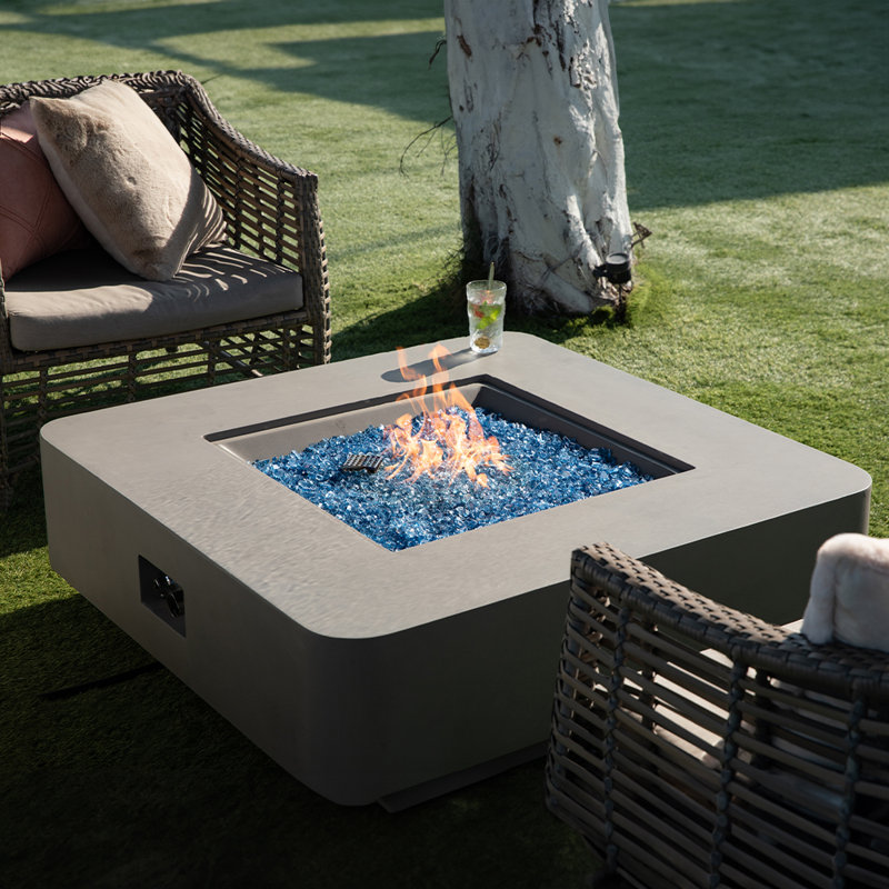 Table de foyer d'extérieur en béton avec couvercle 13,8 po x l 42,1 po, Propane
