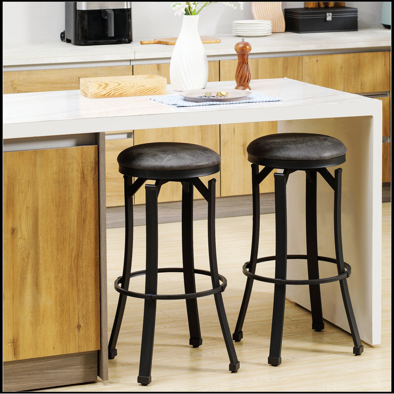Bar Stools Set of 2, Vintage Barstools with Footrest and Microfiber Cloth,  29 Inch Bar Height Stool, Grey