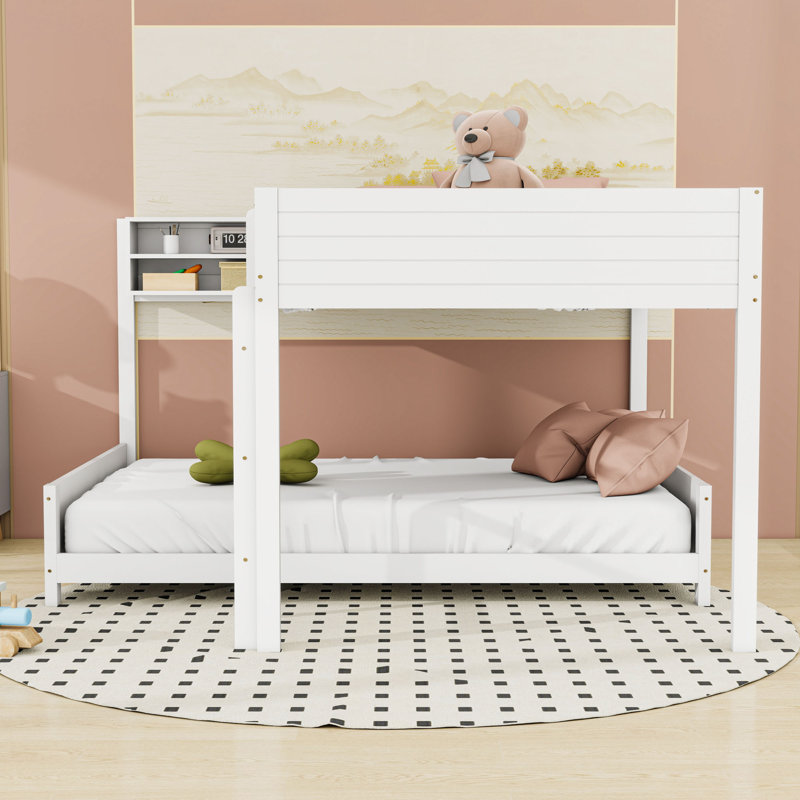 Lit superposé en bois double TG avec tablette de rangement intégrée et échelle de sécurité, White