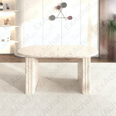 Table de salle à manger extensible pour 4 à 8 personnes, table de cuisine ovale avec base en bois pour le salon familial
