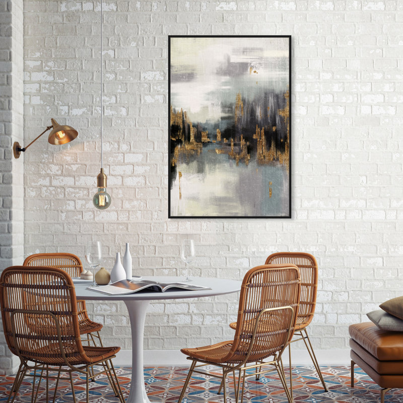 Gold Peaks Landscape, Abstract Mountains Modern Gray - peinture sur toile, H 36 po x l 24 po x P 1,75 po