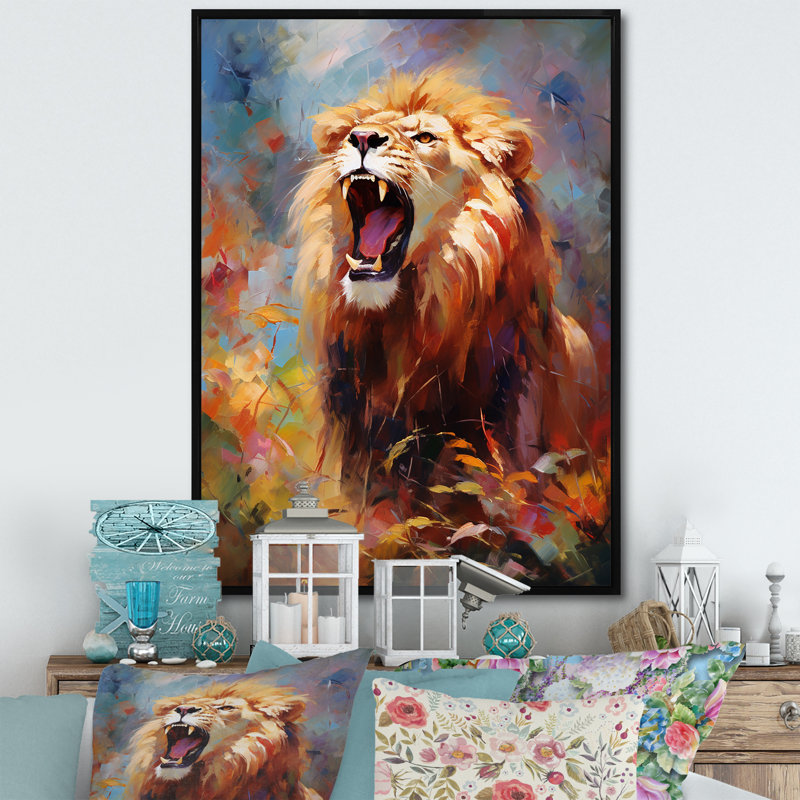 Lion impressioniste sérénade impressionniste - impression, H 32 po x l 24 po x P 1 po, Cadre flottant noir