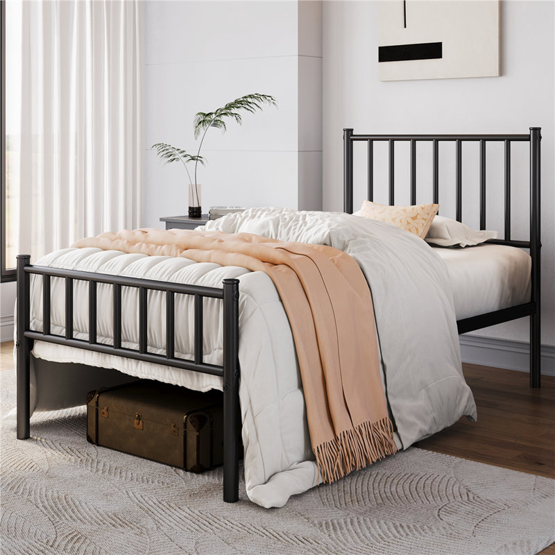 Birmati Minimalist Bed Frame with Headboard and Footboard, Twin, Black