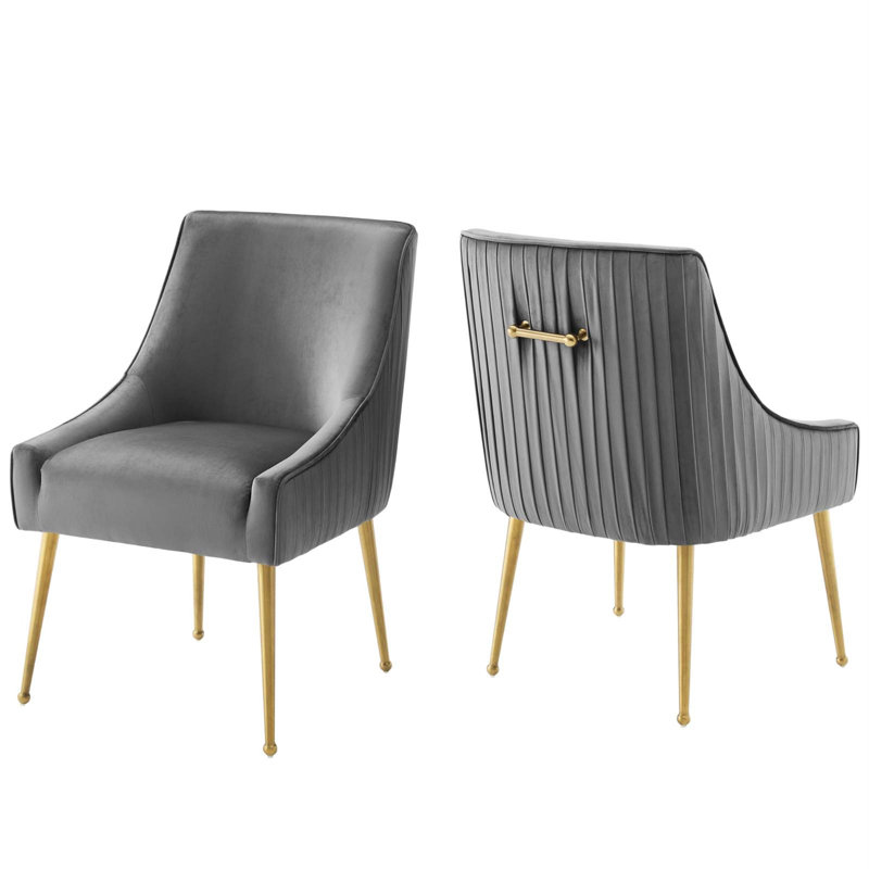 Discern Pleated Back Upholstered Performance Velvet Dining Chair Set by Modway, Navy