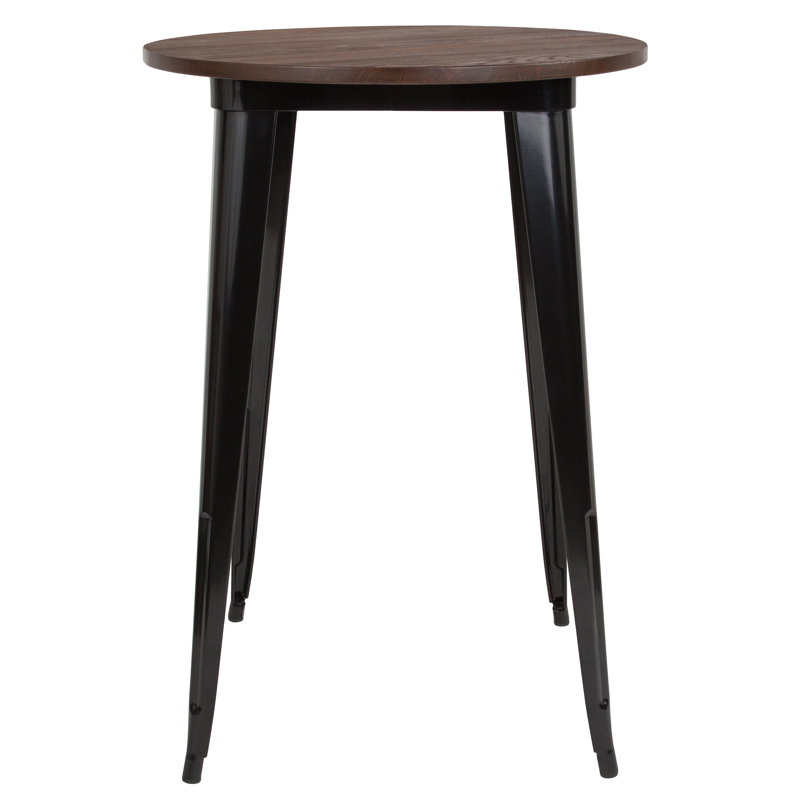 Hertfordshire 30" Round Metal Indoor Bar Height Table with Rustic Wood Top, 42" H x 30" L x 30" W, Black
