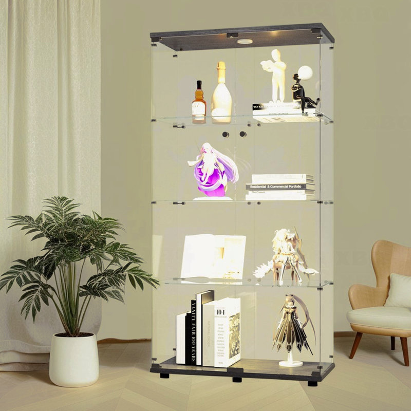 Armoire vitrée à deux portes avec 4 tablettes, Noir/transparent
