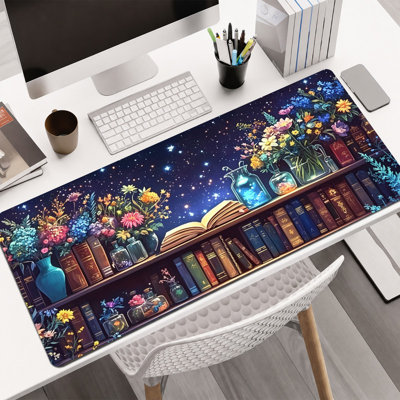  Rubber Mouse Pad, Smooth Microfiber Surface, Non-Slip Base, Rounded Edge Decorative Mouse Mat for Office & Gaming,12×32 Inch ,Black Purple Flower Motif