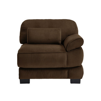 Canapé de coin modulaire en velours côtelé avec coussin lombaire, brun