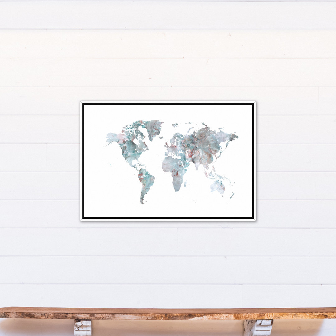 " Gray & Teal World Map " Painting Print Dakota Fields