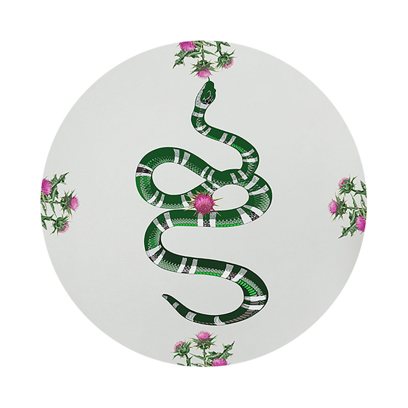 Thistle And Snake Vegan Leather Round Pebble Placemat, Pink White