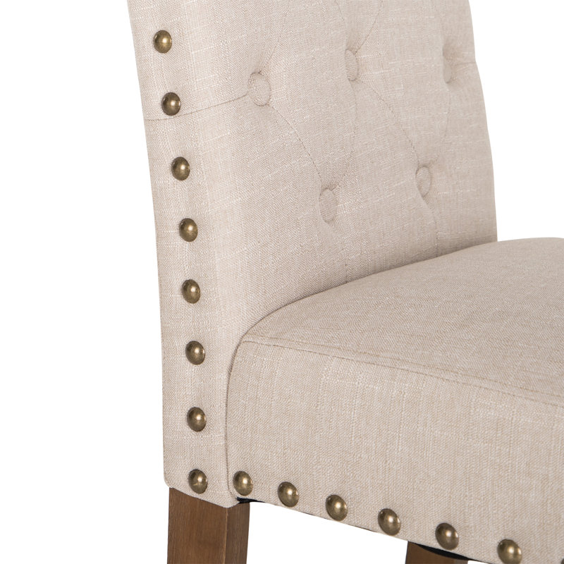 Tufted Upholstered Solid Back Dining Chair, Beige, Brown