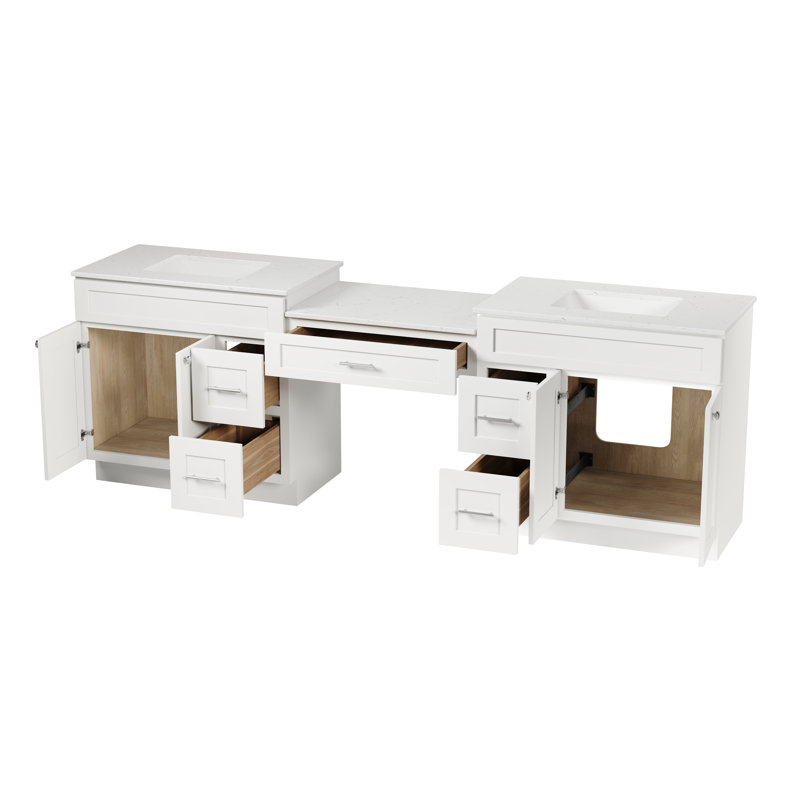 103'' Double Bathroom Vanity with Quartz Top, White