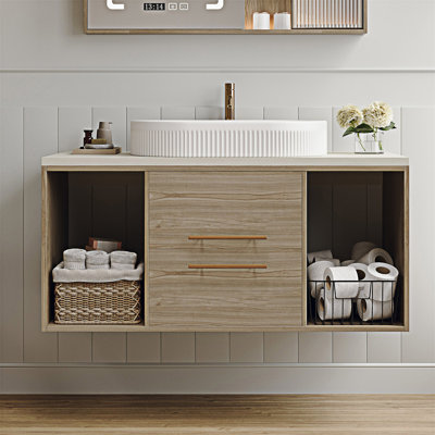 Meuble-lavabo mural avec lavabo ovale en céramique