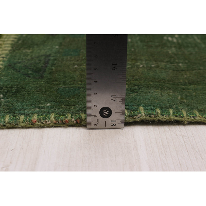 Tapis vert en laine noué à la main 8 pi 1 po x 11 pi 6 po