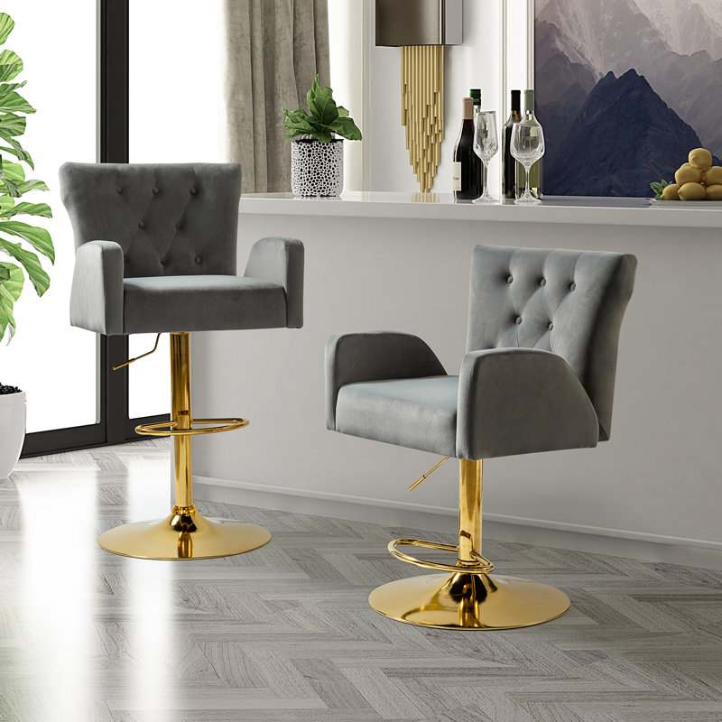 Tabouret de bar rotatif Theo, Velours gris