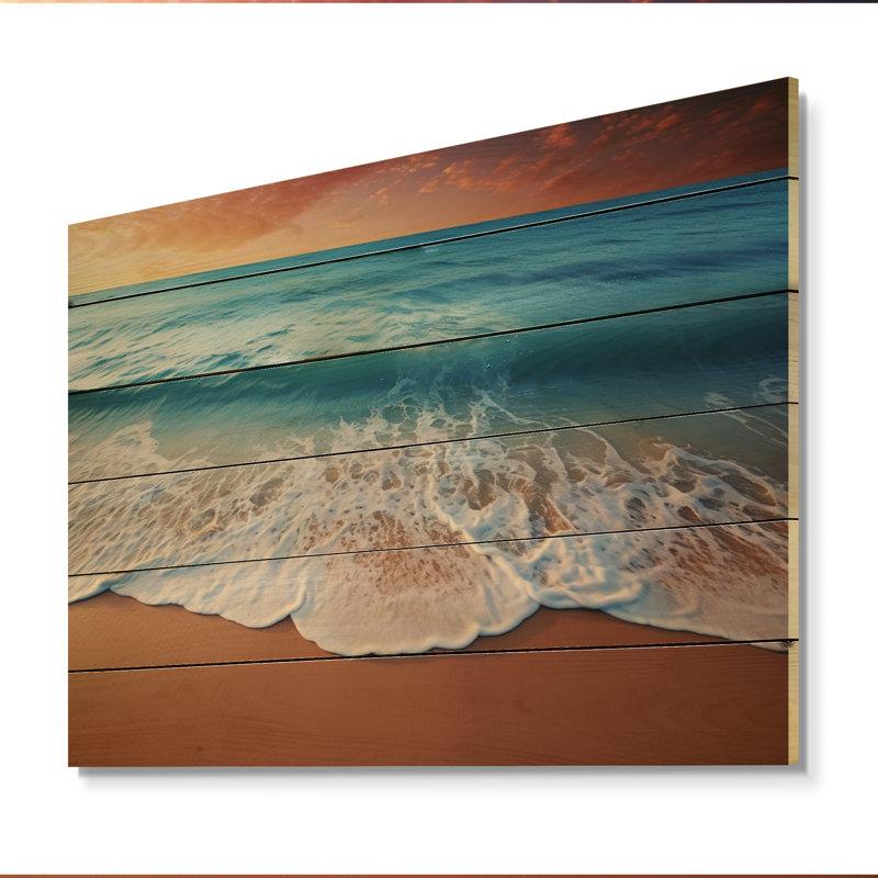 Paysage côtier, vibrations sur bois, H 24 po x l 32 po x P 0,78 po