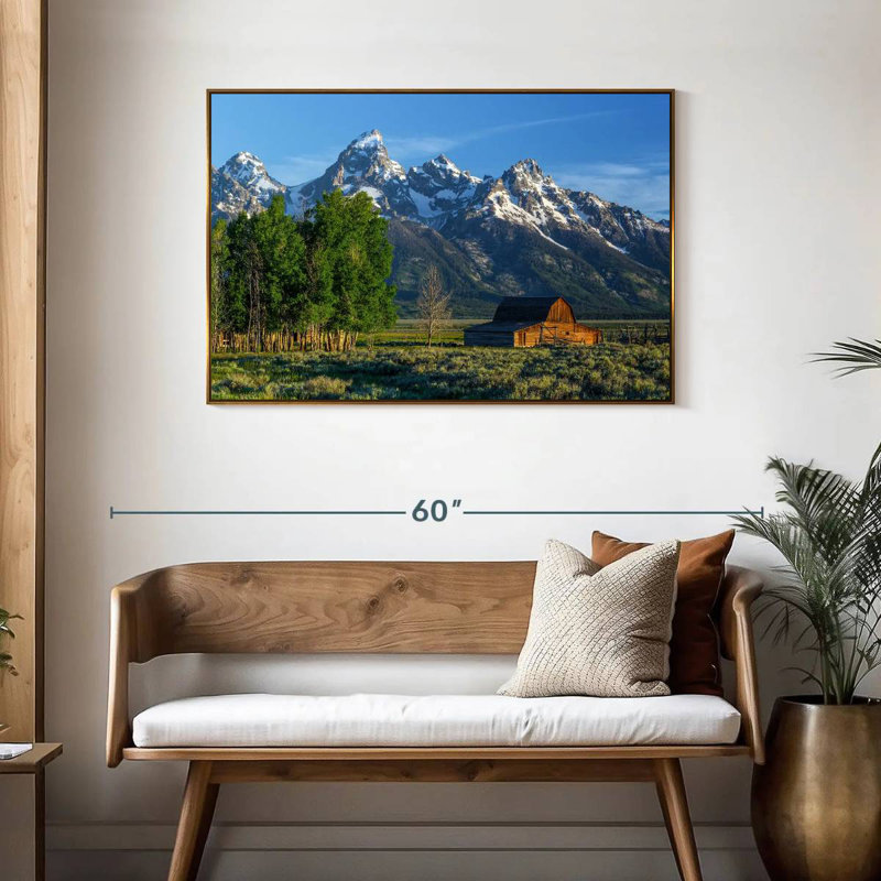Grange des montagnes Grand Teton, Cadre flottant doré, 43 po x 29 po