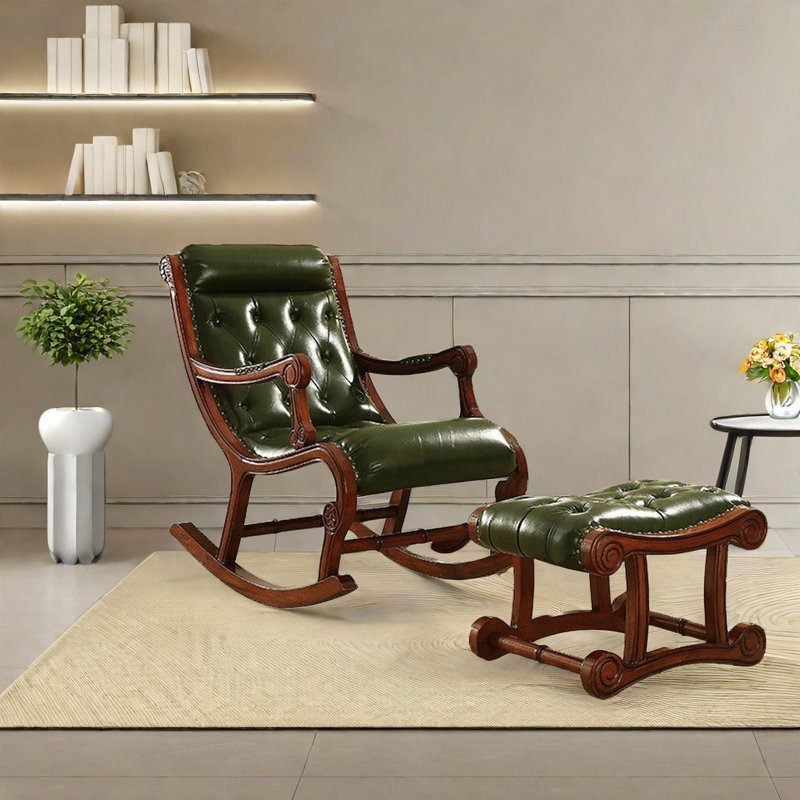 Chaise berçante en chêne massif de qualité, Vert