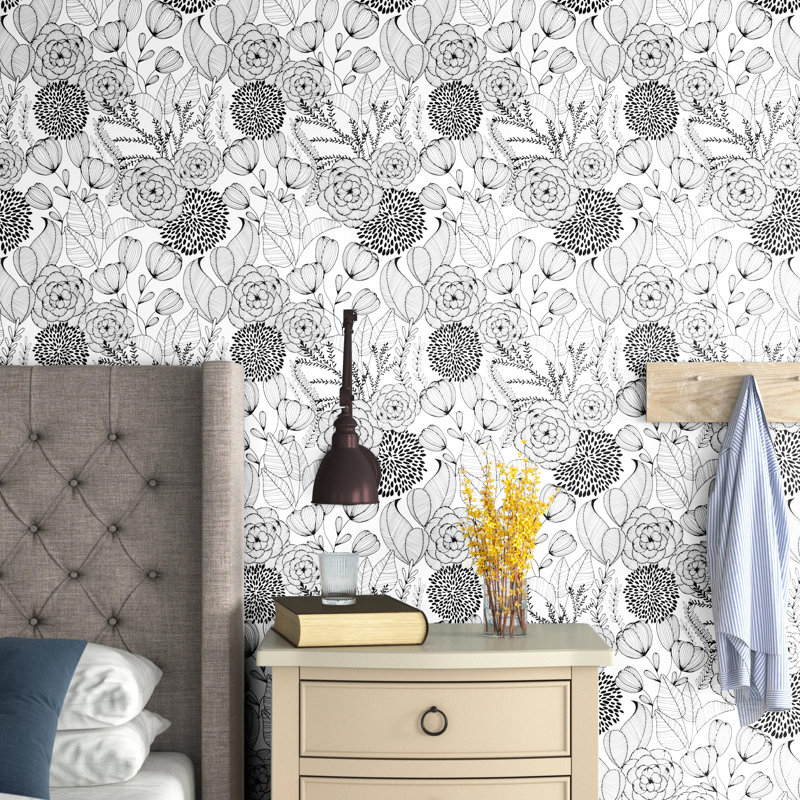 Larocque Non-Pasted Floral Wallpaper Roll, Black