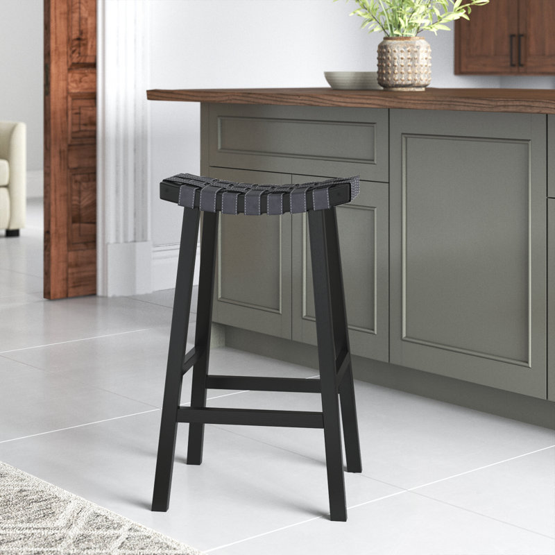 Markus Counter Stool with Solid Wood Frame, Black