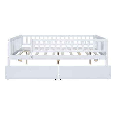 Full Size Wooden Daybed with 2 Drawers – Sofa Bed for Bedroom & Living Room , White