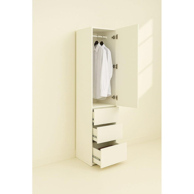  Slim White Closet Tower with Mirror for Bedroom Pantry or Laundry Organization
