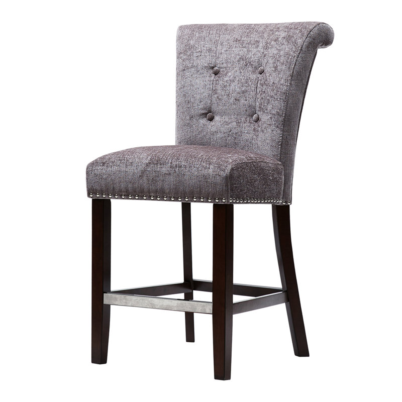 Élégant tabouret de comptoir avec assise et base de dossier à la mode, Gris / Brun