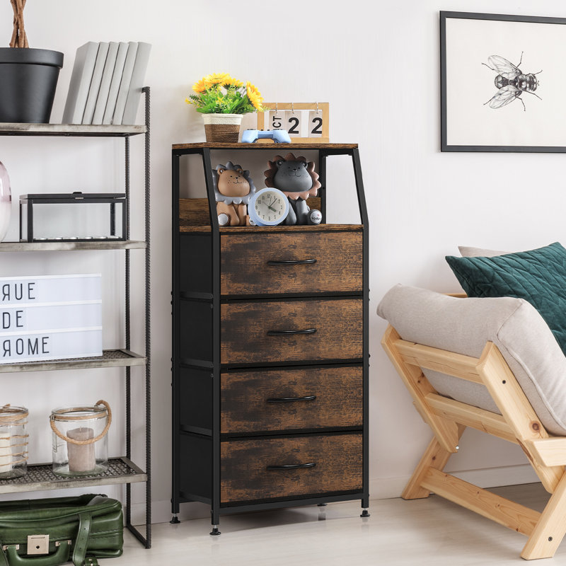 Commode 4 tiroirs avec tablette ouverte, 4, Brun