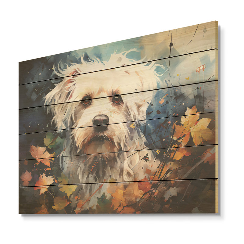 «Popart Maltese Magic», art mural en bois de chien sur bois de pin naturel, H 24 po x l 32 po