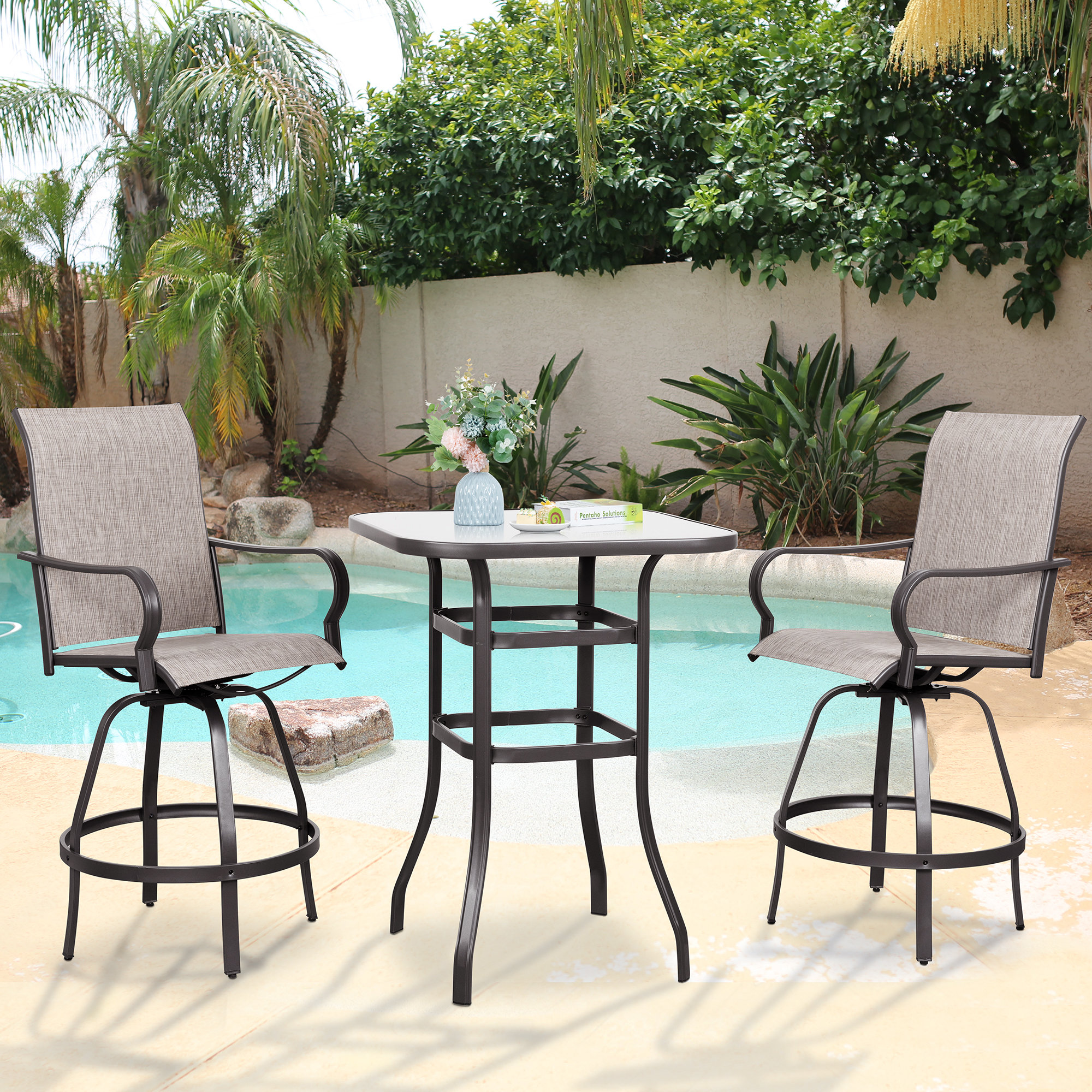 Outdoor Bar Set, All-Weather HDPE Patio Bar Table And Stools Set With