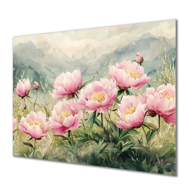 Pivoines dans la prairie alpine II - pivoines, impression sur métal